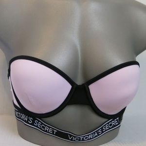 Victoria's Secret Pink & Black Logo Strappy Beach Bandeau Swim Top 36A